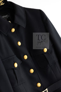 CHANEL 96A Vintage Black CC Gold Buttons Belt Military Jacket 38 シャネル ヴィンテージ ブラック CC ゴールド ボタン ベルト ミリタリー ジャケット 即発