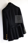 CHANEL 96A Vintage Black CC Gold Buttons Belt Military Jacket 38 シャネル ヴィンテージ ブラック CC ゴールド ボタン ベルト ミリタリー ジャケット 即発