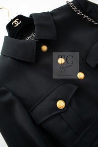 CHANEL 96A Vintage Black CC Gold Buttons Belt Military Jacket 38 シャネル ヴィンテージ ブラック CC ゴールド ボタン ベルト ミリタリー ジャケット 即発