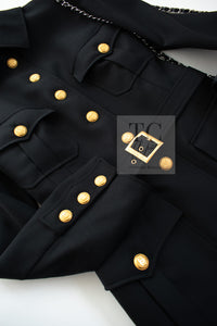 CHANEL 96A Vintage Black CC Gold Buttons Belt Military Jacket 38 シャネル ヴィンテージ ブラック CC ゴールド ボタン ベルト ミリタリー ジャケット 即発