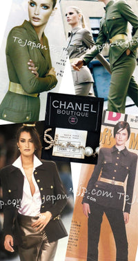 CHANEL 96A Vintage Black CC Gold Buttons Belt Military Jacket 38 シャネル ヴィンテージ ブラック CC ゴールド ボタン ベルト ミリタリー ジャケット 即発