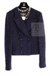 CHANEL 02A Black Blue Wool Mohair Double Tweed Jacket Skirt Suit 38 シャネル ブラック ブルー ウール モヘア ダブル ツイード ジャケット スカート スーツ 即発