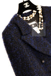 CHANEL 02A Black Blue Wool Mohair Double Tweed Jacket Skirt Suit 38 シャネル ブラック ブルー ウール モヘア ダブル ツイード ジャケット スカート スーツ 即発