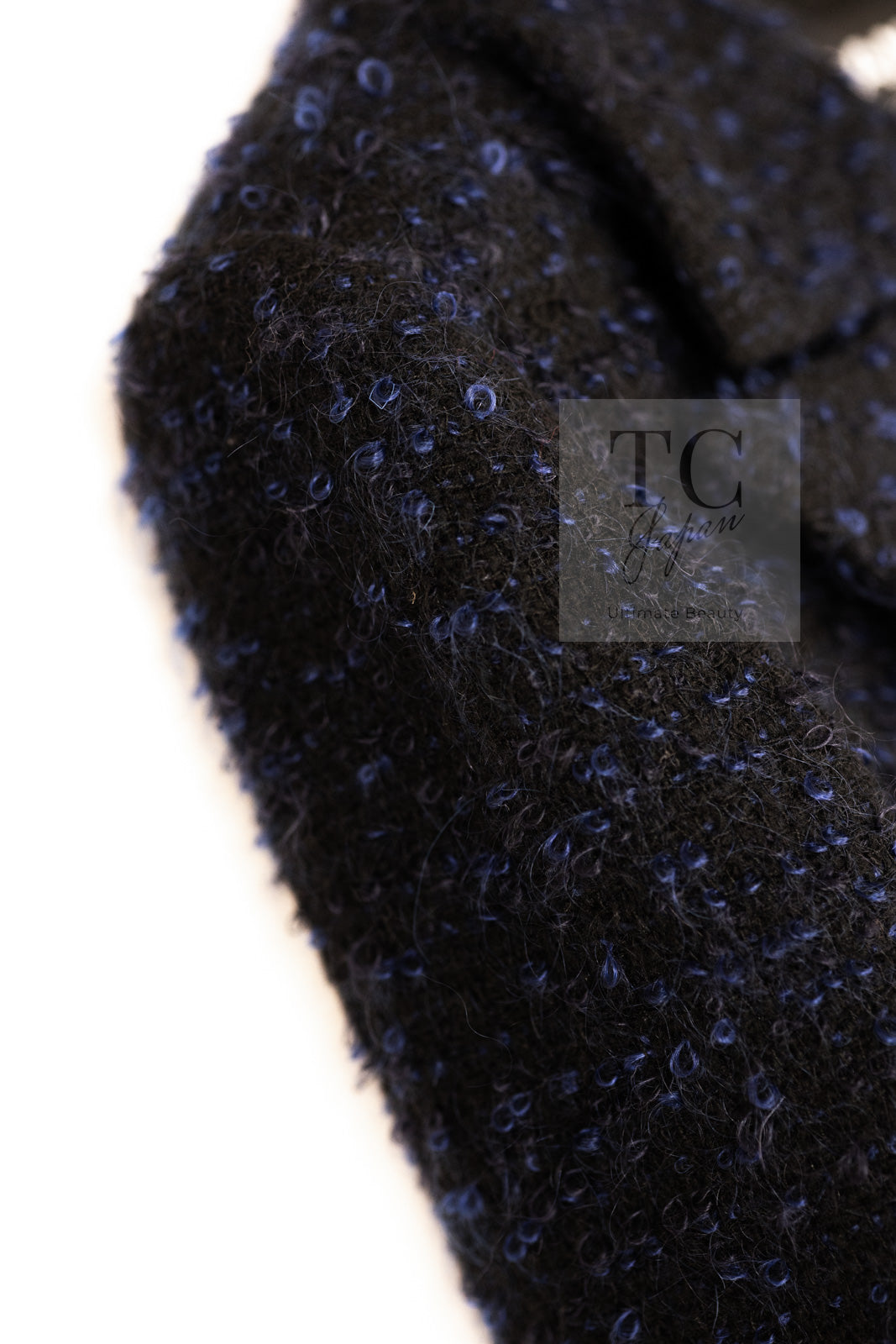 CHANEL 02A Black Blue Wool Mohair Double Tweed Jacket Skirt Suit 38 シャネル ブラック ブルー ウール モヘア ダブル ツイード ジャケット スカート スーツ 即発