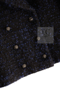 CHANEL 02A Black Blue Wool Mohair Double Tweed Jacket Skirt Suit 38 シャネル ブラック ブルー ウール モヘア ダブル ツイード ジャケット スカート スーツ 即発