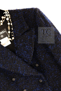 CHANEL 02A Black Blue Wool Mohair Double Tweed Jacket Skirt Suit 38 シャネル ブラック ブルー ウール モヘア ダブル ツイード ジャケット スカート スーツ 即発