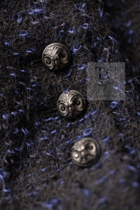 CHANEL 02A Black Blue Wool Mohair Double Tweed Jacket Skirt Suit 38 シャネル ブラック ブルー ウール モヘア ダブル ツイード ジャケット スカート スーツ 即発