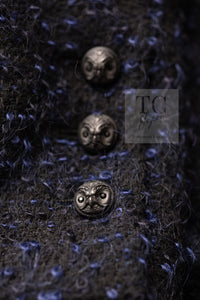 CHANEL 02A Black Blue Wool Mohair Double Tweed Jacket Skirt Suit 38 シャネル ブラック ブルー ウール モヘア ダブル ツイード ジャケット スカート スーツ 即発
