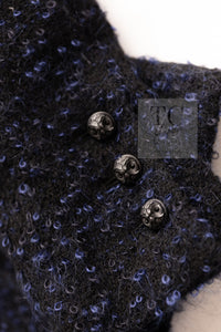 CHANEL 02A Black Blue Wool Mohair Double Tweed Jacket Skirt Suit 38 シャネル ブラック ブルー ウール モヘア ダブル ツイード ジャケット スカート スーツ 即発