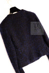 CHANEL 02A Black Blue Wool Mohair Double Tweed Jacket Skirt Suit 38 シャネル ブラック ブルー ウール モヘア ダブル ツイード ジャケット スカート スーツ 即発