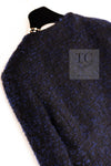 CHANEL 02A Black Blue Wool Mohair Double Tweed Jacket Skirt Suit 38 シャネル ブラック ブルー ウール モヘア ダブル ツイード ジャケット スカート スーツ 即発