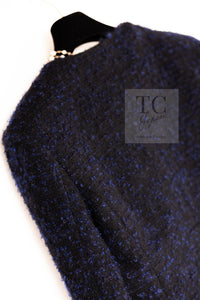 CHANEL 02A Black Blue Wool Mohair Double Tweed Jacket Skirt Suit 38 シャネル ブラック ブルー ウール モヘア ダブル ツイード ジャケット スカート スーツ 即発