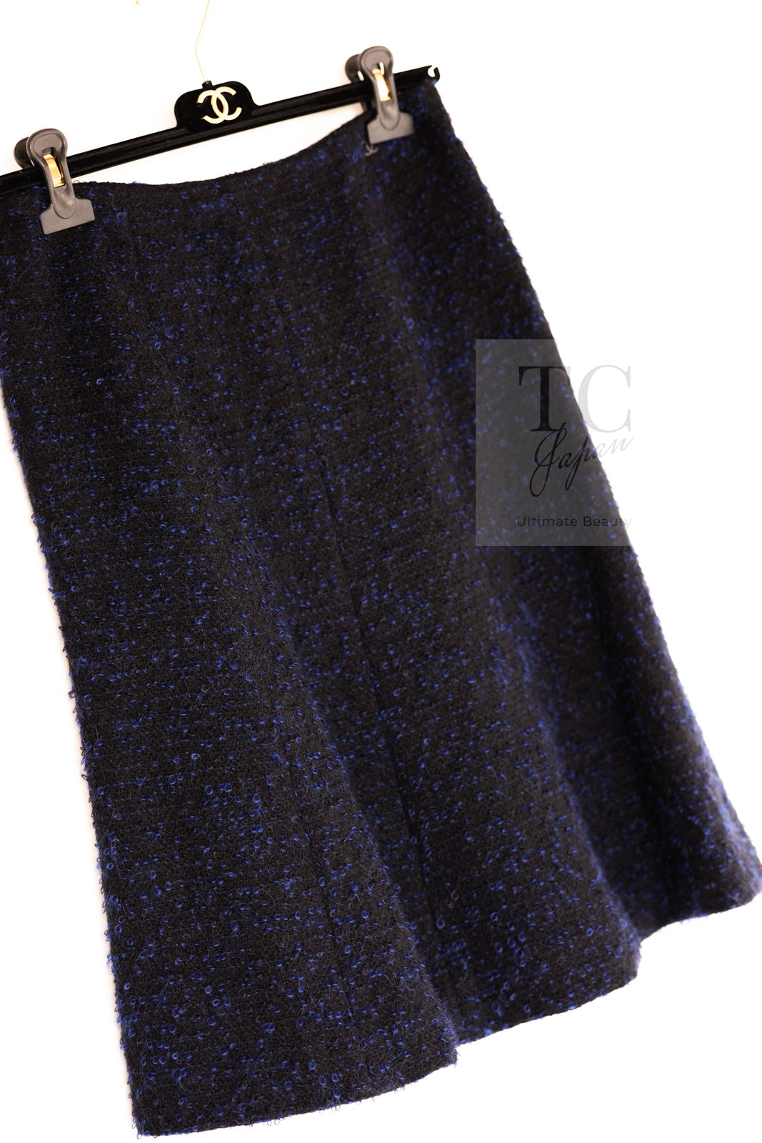CHANEL 02A Black Blue Wool Mohair Double Tweed Jacket Skirt Suit 38 シャネル ブラック ブルー ウール モヘア ダブル ツイード ジャケット スカート スーツ 即発
