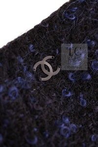 CHANEL 02A Black Blue Wool Mohair Double Tweed Jacket Skirt Suit 38 シャネル ブラック ブルー ウール モヘア ダブル ツイード ジャケット スカート スーツ 即発