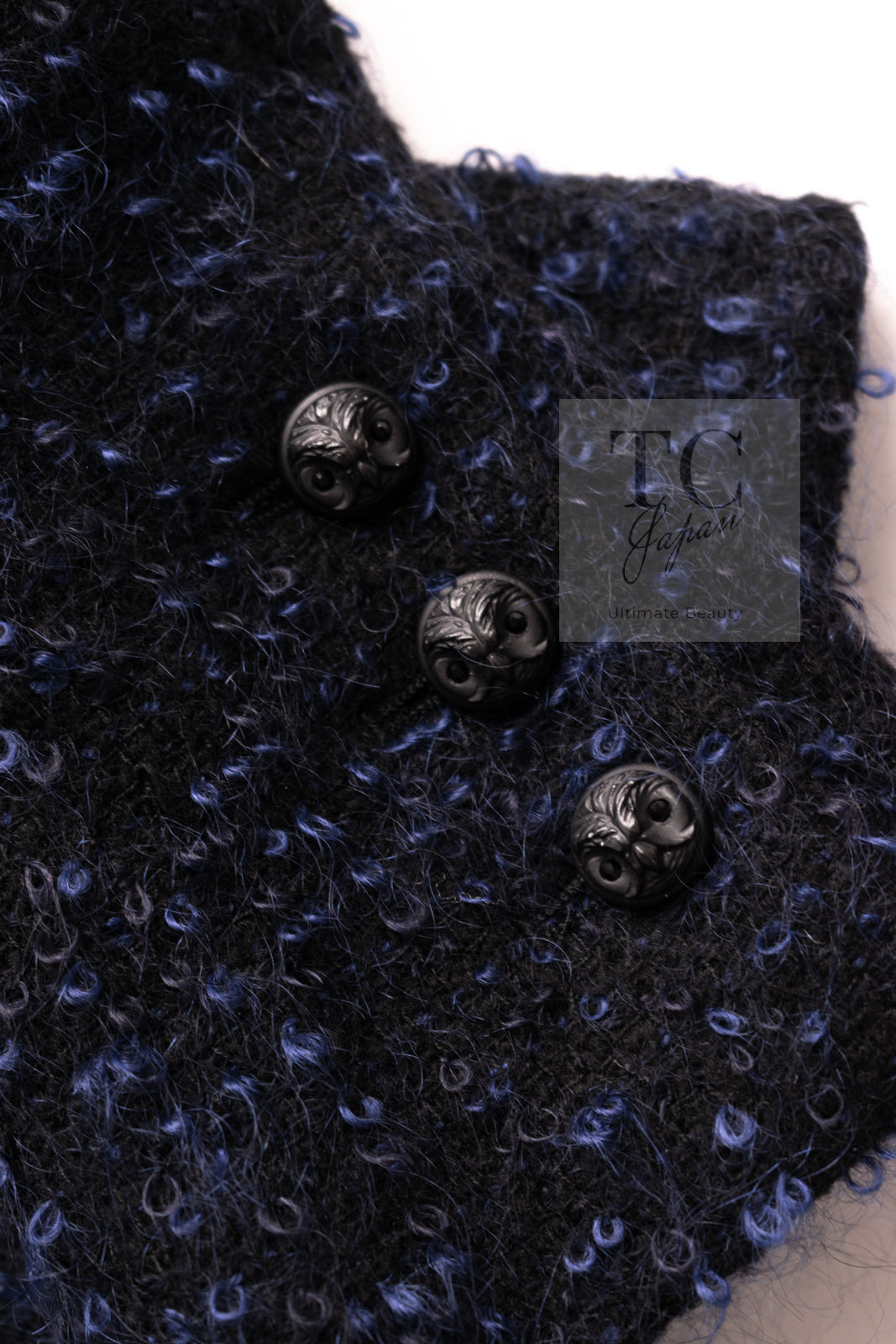 CHANEL 02A Black Blue Wool Mohair Double Tweed Jacket Skirt Suit 38 シャネル ブラック ブルー ウール モヘア ダブル ツイード ジャケット スカート スーツ 即発