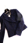 CHANEL 02A Black Blue Wool Mohair Double Tweed Jacket Skirt Suit 38 シャネル ブラック ブルー ウール モヘア ダブル ツイード ジャケット スカート スーツ 即発