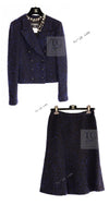 CHANEL 02A Black Blue Wool Mohair Double Tweed Jacket Skirt Suit 38 シャネル ブラック ブルー ウール モヘア ダブル ツイード ジャケット スカート スーツ 即発