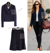CHANEL 02A Black Blue Wool Mohair Double Tweed Jacket Skirt Suit 38 シャネル ブラック ブルー ウール モヘア ダブル ツイード ジャケット スカート スーツ 即発