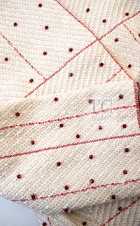 CHANEL 00C Vintage Beige Ivory Swarovski Red Beads Cotton Jacket Skirt Tops Set Up Suit 36 16