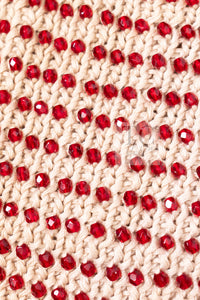 CHANEL 00C Vintage Beige Ivory Swarovski Red Beads Cotton Jacket Skirt Tops Set Up Suit 36 8