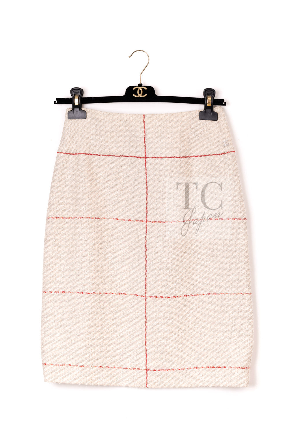 CHANEL 00C Vintage Beige Ivory Swarovski Red Beads Cotton Jacket Skirt Tops Set Up Suit 36 17