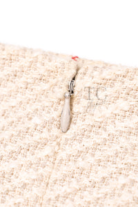 CHANEL 00C Vintage Beige Ivory Swarovski Red Beads Cotton Jacket Skirt Tops Set Up Suit 36 20