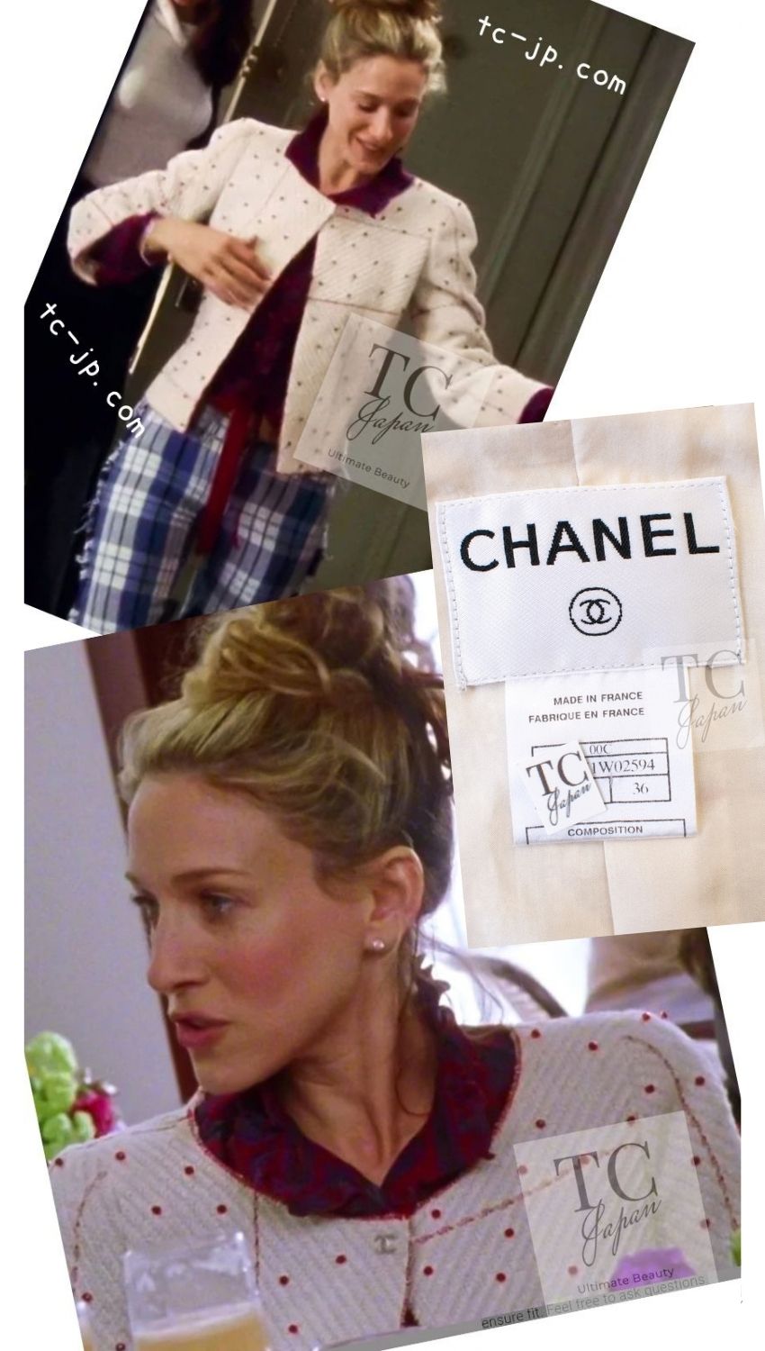 CHANEL 00C Vintage Beige Ivory Swarovski Red Beads Cotton Jacket Skirt Tops Set Up Suit 36 10
