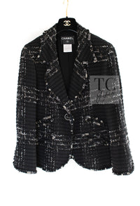CHANEL Jacket 08C Black Beaded Chain Cotton Wool Tweed 42 シャネル ジャケット CHANEL ブラック ビーズ チェーン コットン ウール ツイード