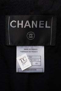 CHANEL 08C Black Beaded Chain Cotton Wool Tweed Jacket Skirt Suit 38 シャネル ブラック ビーズ チェーン コットン ウール ツイード ジャケット スカート スーツ 即発