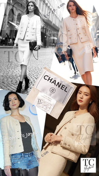 CHANEL 06PF Creme Ivory Wool Mohair Silk Gripoix Tweed Jacket Skirt Suit 34 36 シャネル クリーム アイボリー ウール モヘア シルク グリポワ宝石ボタン ツイード ジャケット スカート スーツ 即発