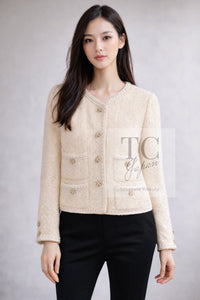 CHANEL 06PF Creme Ivory Wool Mohair Silk Gripoix Tweed Jacket 34 36 シャネル クリーム アイボリー ウール モヘア シルク グリポワ宝石ボタン ツイード ジャケット 即発