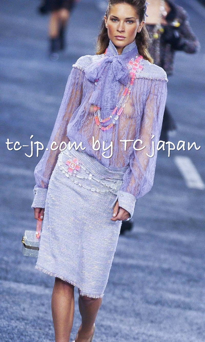 CHANEL 04A Gray Pink Lavender Multi Tweed Skirt 36 シャネル グレー ピンク ラベンダー マルチカラー ツイード スカート 即発