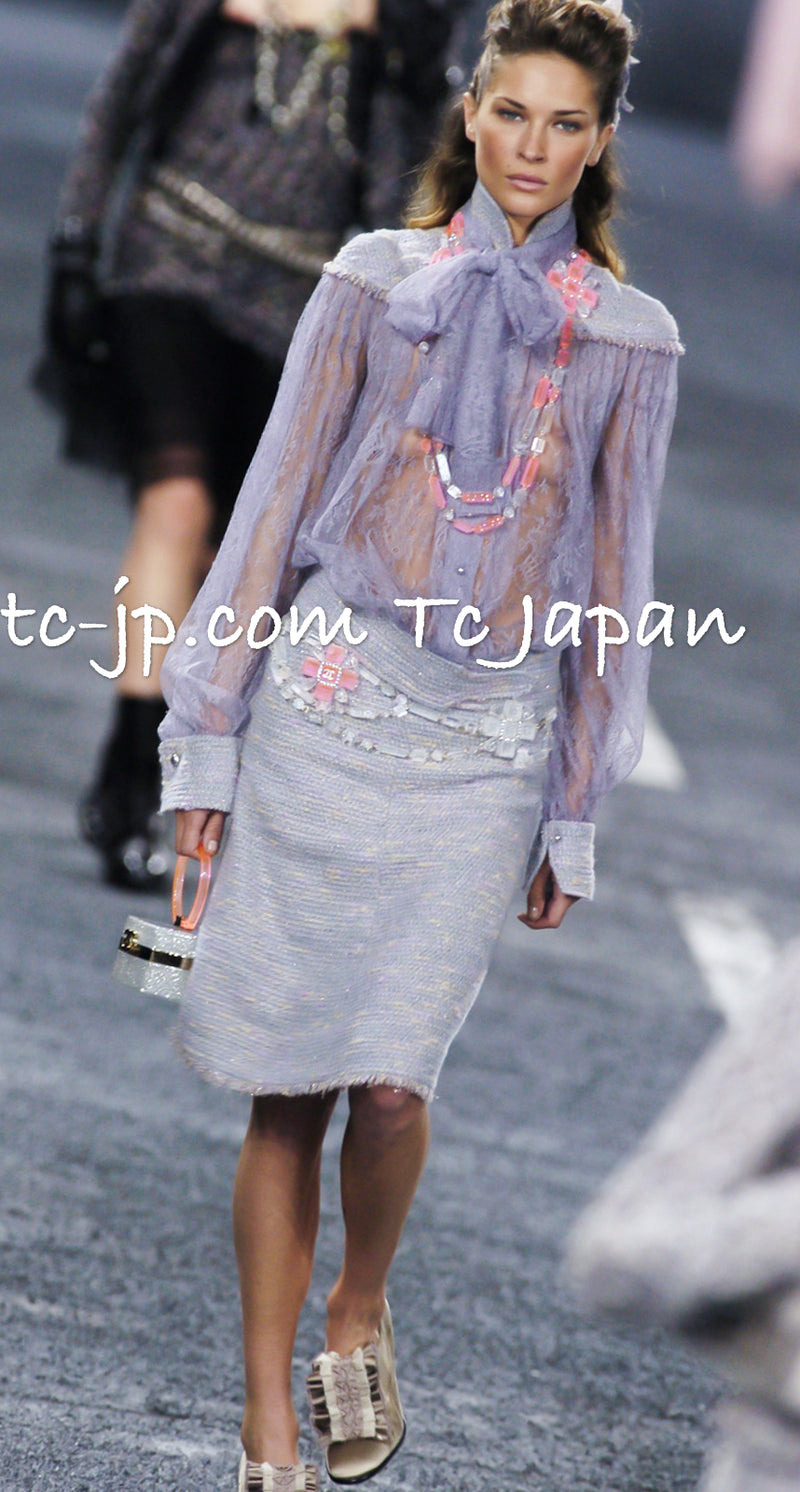 CHANEL 04A Gray Pink Lavender Multi Tweed Skirt 36 シャネル グレー ピンク ラベンダー マルチカラー ツイード スカート 即発