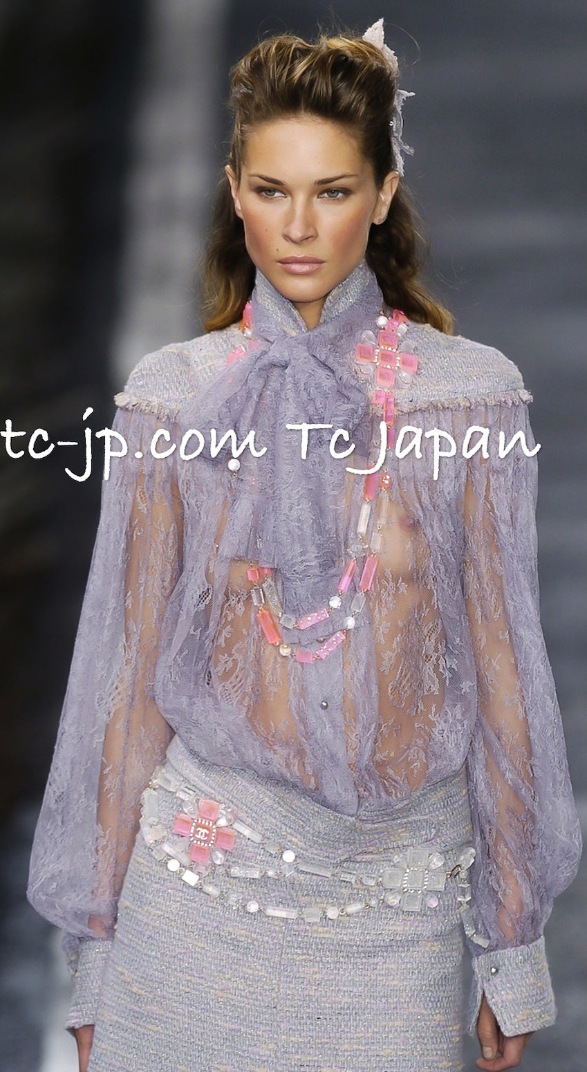 CHANEL 04A Gray Pink Lavender Multi Tweed Skirt 36 シャネル グレー ピンク ラベンダー マルチカラー ツイード スカート 即発
