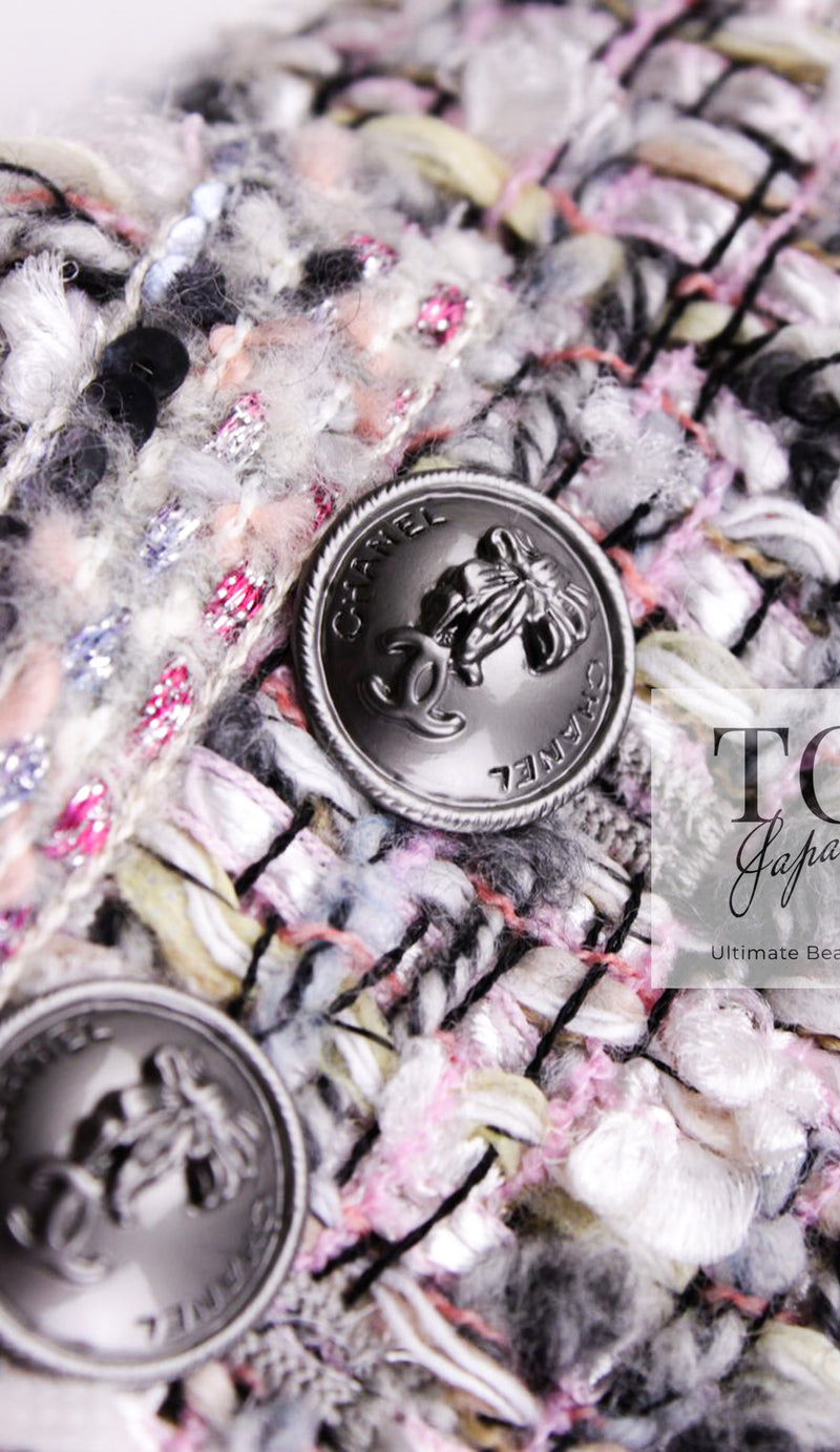 CHANEL 04A Gray Pink Lavender Multi Color Tweed Jacket 38 シャネル グレー ピンク ラベンダー マルチカラー ツイード ジャケット 即発