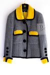 CHANEL 90A Vintage Gray Yellow Trim Velvet Tweed Jacket 38 シャネル ヴィンテージ グレー イエロー トリム ベルベット ツイード ジャケット 即発