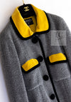 CHANEL 90A Vintage Gray Yellow Trim Velvet Tweed Jacket 38 シャネル ヴィンテージ グレー イエロー トリム ベルベット ツイード ジャケット 即発