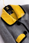 CHANEL 90A Vintage Gray Yellow Trim Velvet Tweed Jacket 38 シャネル ヴィンテージ グレー イエロー トリム ベルベット ツイード ジャケット 即発