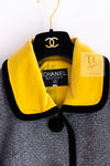 CHANEL 90A Vintage Gray Yellow Trim Velvet Tweed Jacket 38 シャネル ヴィンテージ グレー イエロー トリム ベルベット ツイード ジャケット 即発