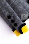CHANEL 90A Vintage Gray Yellow Trim Velvet Tweed Jacket 38 シャネル ヴィンテージ グレー イエロー トリム ベルベット ツイード ジャケット 即発