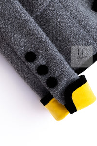CHANEL 90A Vintage Gray Yellow Trim Velvet Tweed Jacket 38 シャネル ヴィンテージ グレー イエロー トリム ベルベット ツイード ジャケット 即発