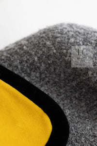 CHANEL 90A Vintage Gray Yellow Trim Velvet Tweed Jacket 38 シャネル ヴィンテージ グレー イエロー トリム ベルベット ツイード ジャケット 即発