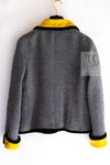 CHANEL 90A Vintage Gray Yellow Trim Velvet Tweed Jacket 38 シャネル ヴィンテージ グレー イエロー トリム ベルベット ツイード ジャケット 即発