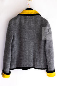 CHANEL 90A Vintage Gray Yellow Trim Velvet Tweed Jacket 38 シャネル ヴィンテージ グレー イエロー トリム ベルベット ツイード ジャケット 即発
