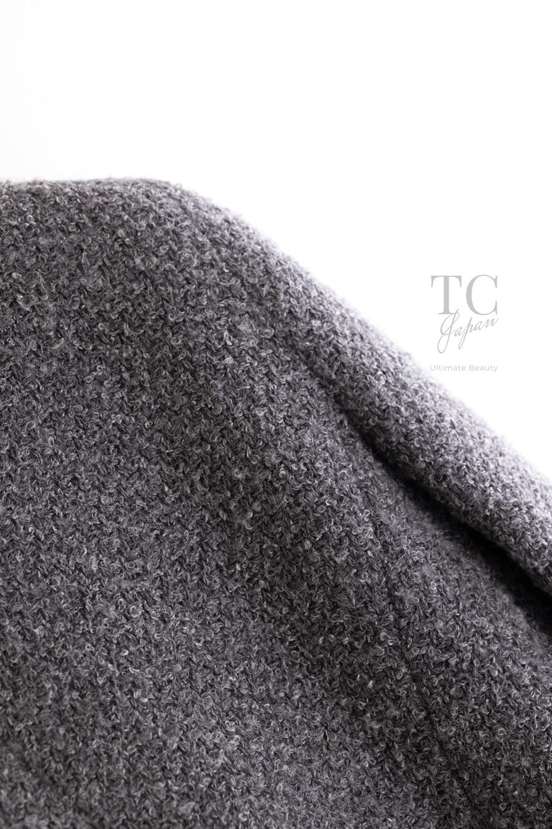 CHANEL 90A Vintage Gray Yellow Trim Velvet Tweed Jacket 38 シャネル ヴィンテージ グレー イエロー トリム ベルベット ツイード ジャケット 即発