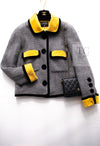 CHANEL 90A Vintage Gray Yellow Trim Velvet Tweed Jacket 38 シャネル ヴィンテージ グレー イエロー トリム ベルベット ツイード ジャケット 即発