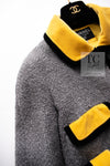 CHANEL 90A Vintage Gray Yellow Trim Velvet Tweed Jacket 38 シャネル ヴィンテージ グレー イエロー トリム ベルベット ツイード ジャケット 即発
