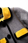 CHANEL 90A Vintage Gray Yellow Trim Velvet Tweed Jacket 38 シャネル ヴィンテージ グレー イエロー トリム ベルベット ツイード ジャケット 即発