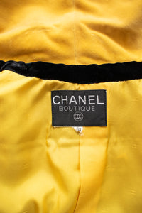 CHANEL 90A Vintage Gray Yellow Trim Velvet Tweed Jacket 38 シャネル ヴィンテージ グレー イエロー トリム ベルベット ツイード ジャケット 即発