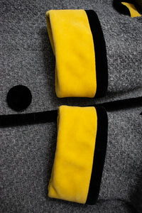 CHANEL 90A Vintage Gray Yellow Trim Velvet Tweed Jacket 38 シャネル ヴィンテージ グレー イエロー トリム ベルベット ツイード ジャケット 即発